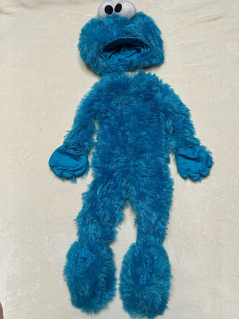 Cookie Monster Toddler Plush Halloween Costume - Furry Blue Jumpsuit with Hood